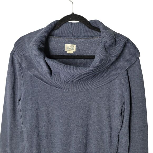 Converse One Star Womens Sz L Blue Solid Long Sleeve Cowl Neck Sweater - Picture 2 of 11